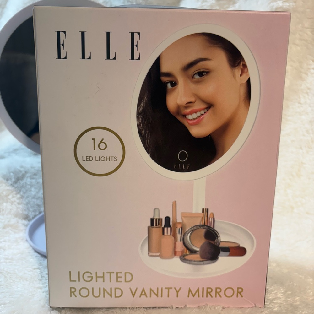 ELLE Lighted Round Vanity Mirror - White